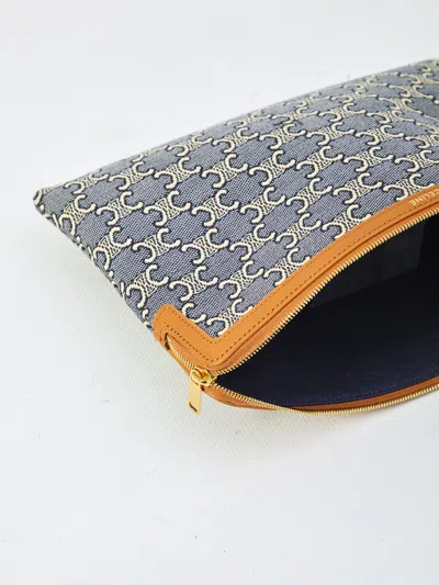 Celine Small Pouch With Strap In Blue