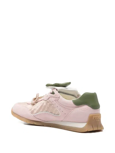 Fendi Wave Pulse Suede Sneakers With Satin Inserts In Pink