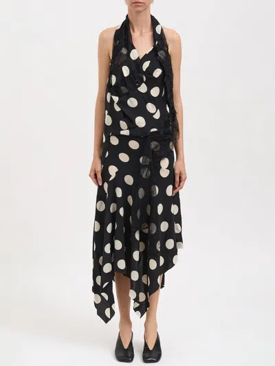 Junya Watanabe Polka Dot Halter Midi Dress Asymmetric Lace In Multi