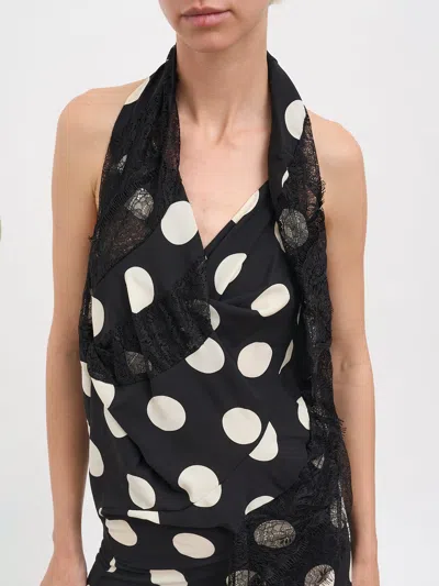 Junya Watanabe Polka Dot Halter Midi Dress Asymmetric Lace In Multi