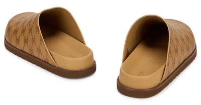 Celine Leather Clogs With Monogram Pattern In Brown