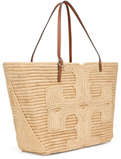 Tory Burch Ella Structured Straw Large Tote Bag Natural In Nude