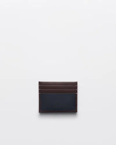 Prada Leather Card Holder Featuring Contrast Panel In Brown