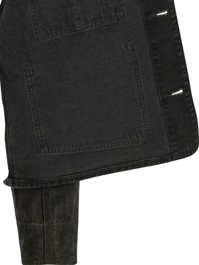 A.presse Engineer Collarless Multi-pocket Denim Jacket In Black