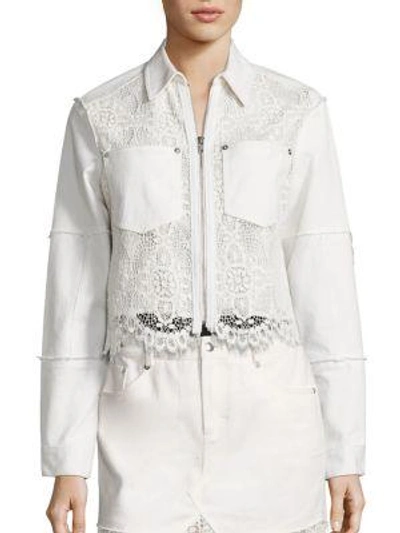 Shop Mcq By Alexander Mcqueen Hybrid Lace Bomber Jacket In Ivory