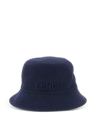Fendi Reversible Monogram Denim Cap In Blue