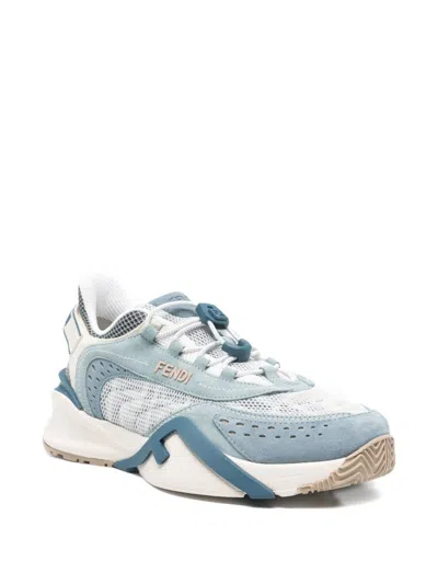 Fendi Flow Mesh Sneakers Perforated Design Rubber Sole In Blue