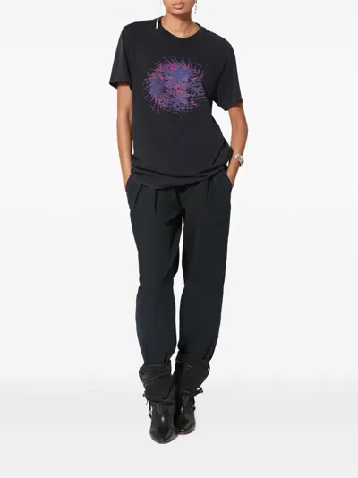 Isabel Marant Étoile Isabel Marant Etoile Black Washed Zoeline Ss T-shirt Lilac Print In Black