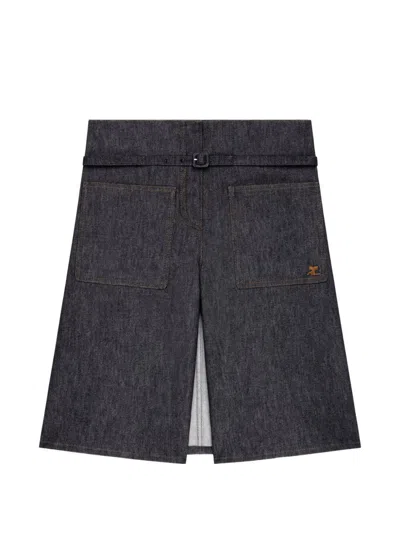 Courrèges Denim Back Panel Shorts In Gray