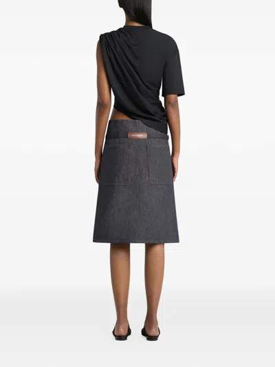 Courrèges Denim Back Panel Shorts In Gray