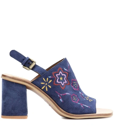 Shop See By Chloé Embroidered Suede Sling-back Sandals In Crosta