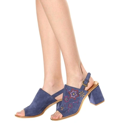 Shop See By Chloé Embroidered Suede Sling-back Sandals In Crosta