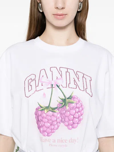 Ganni Raspberry T-shirt -  - Cotton - White In White