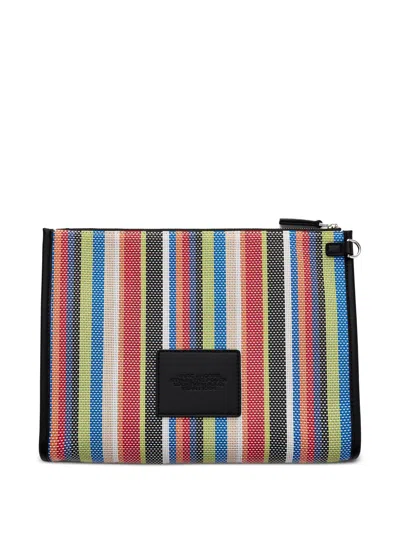 Marc Jacobs Large Rainbowstriped Mesh Pouch With Wrist Strap In Red