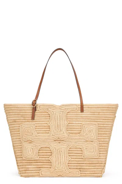 Tory Burch Ella Structured Straw Large Tote Bag Natural In Nude