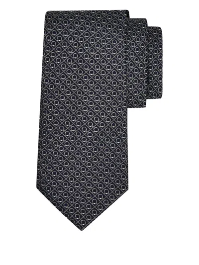 Ferragamo Biella Gancini Jacquard Silk Tie Pointed Tip In Black