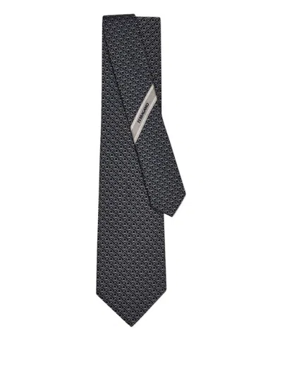 Ferragamo Biella Gancini Jacquard Silk Tie Pointed Tip In Black