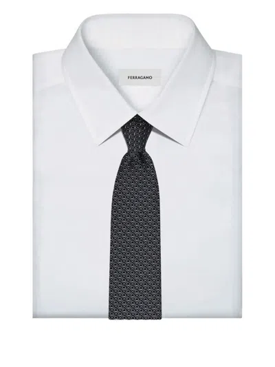 Ferragamo Biella Gancini Jacquard Silk Tie Pointed Tip In Black