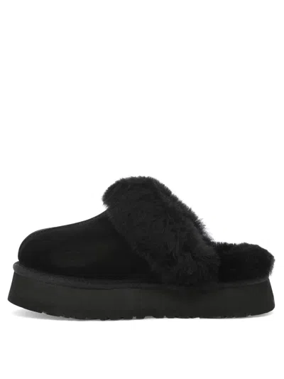 Ugg Disquette Mini Suede Slipper With Sheepskin Collar In Black