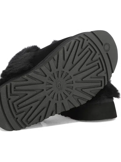 Ugg Disquette Mini Suede Slipper With Sheepskin Collar In Black