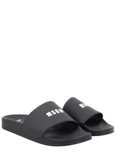 Msgm Slide Con Logo In Black