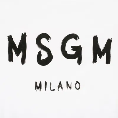 Msgm Cotton T-shirt With Front Printed Logo In White