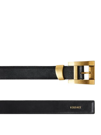 Versace Adjustable Calf Leather Belt Refined Design In Black
