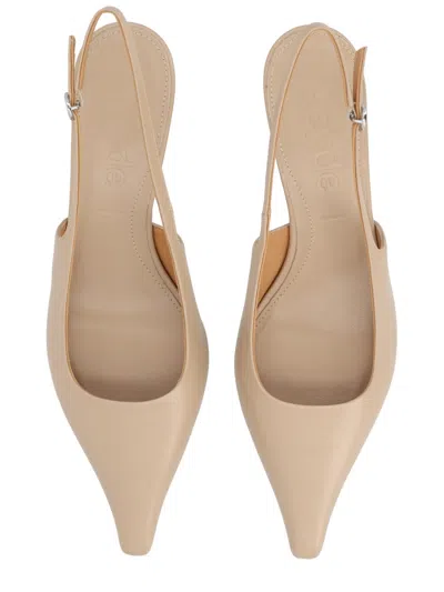 Aeyde Pointed Toe Slingback Smooth Leather Pumps In White