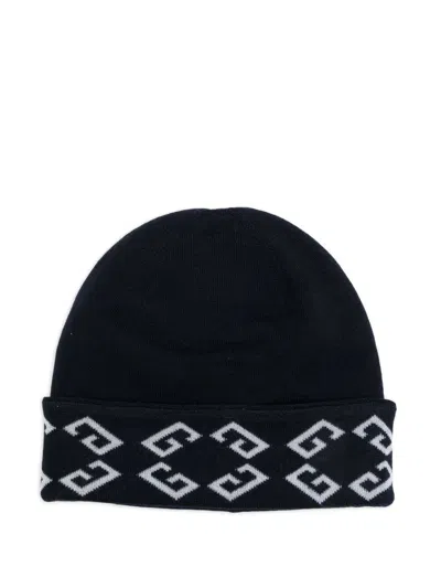 Givenchy Beanie Hat Folded Brim Soft Texture Pattern In Blue