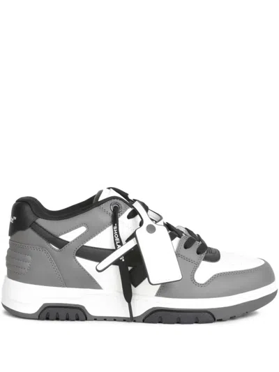 Off-white Out Of Office Grey Low Top Sneakers With Logo Patch On The Tongue And Contrasting Stitching In Leath In Multi