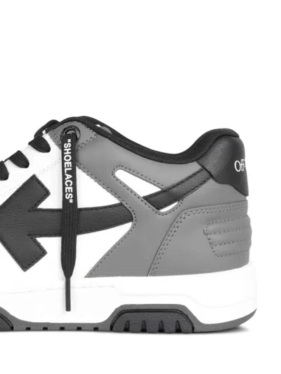 Off-white Out Of Office Grey Low Top Sneakers With Logo Patch On The Tongue And Contrasting Stitching In Leath In Multi