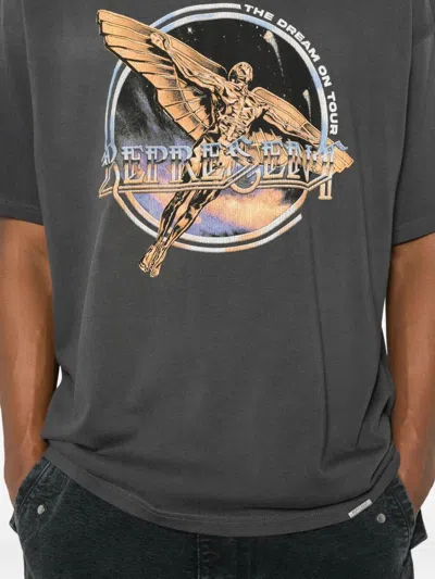 Represent Black Crew Neck T-shirt With Graphic Print On Front And Back And Faded Effect In Cotton Man In Black