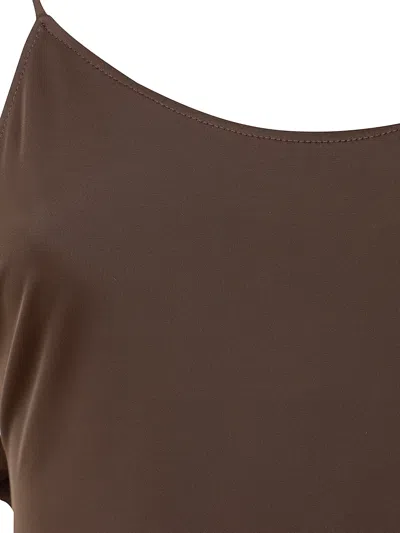 Jacquemus Cabana One Piece Swimsuit High Leg Ruffle In Brown