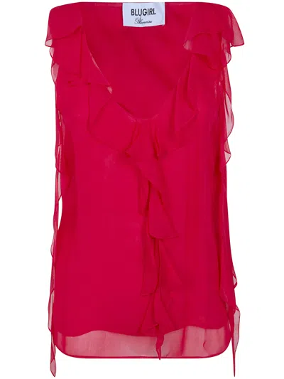 Blugirl Ruffled Silk Top In Red
