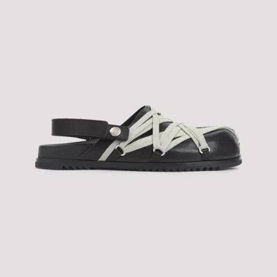 Rick Owens Leather Flat Sandals With Adjustable Strap And Shark-tooth Sole In Black