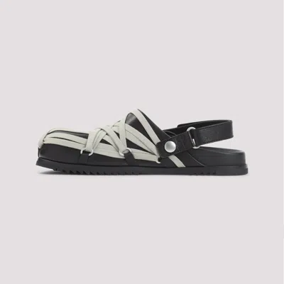 Rick Owens Leather Flat Sandals With Adjustable Strap And Shark-tooth Sole In Black