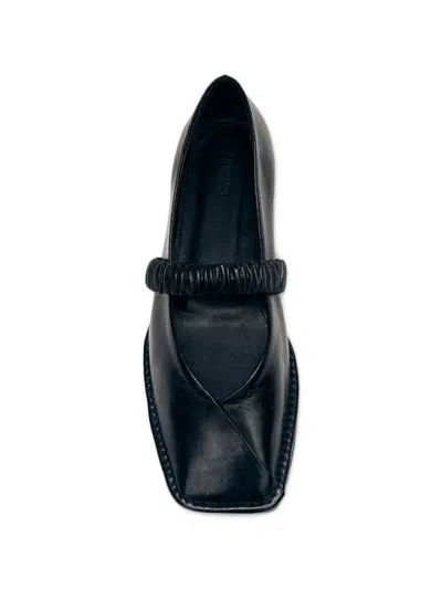 Alohas Square Toe Leather Flat With Ruched Front Strap In Black