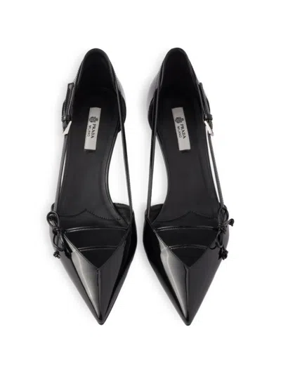 Prada Open-side Leather Pumps In Black