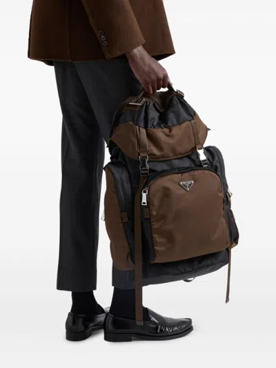 Prada Re-nylon And Leather Backpack In Brown