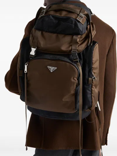 Prada Re-nylon And Leather Backpack In Brown