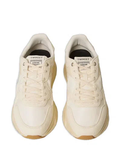 Twinset Twin-set Beige Polyurethane Polyester Elastane Flat Shoes In Neutral