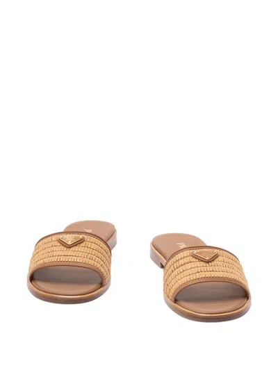 Prada Crochet Raffia Mules In Black