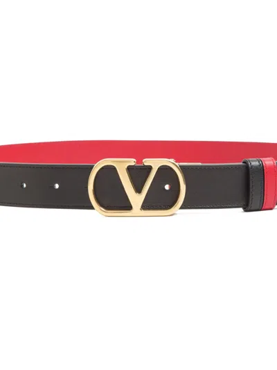 Valentino Designer Leather Belt Reversible Adjustable Length In Black