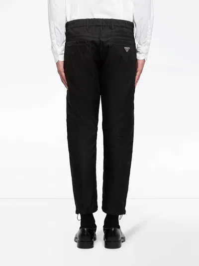 Prada Drawstring Hem Trousers Side Pockets In Black