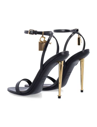 Tom Ford Paintdlock Pointed-toe Buckle Sandals With Signature Metal Heel In Black