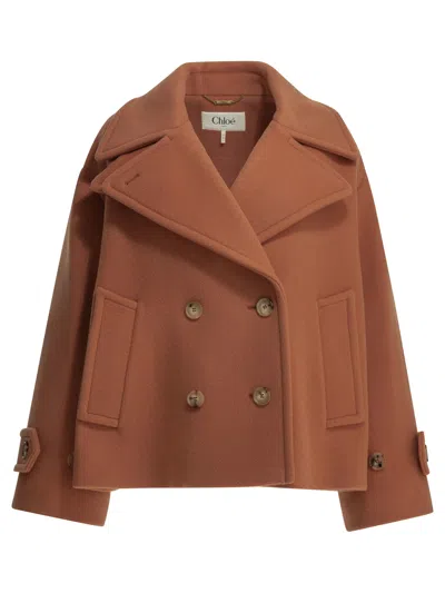 Chloé Oversized Wool Short Coat In Brown