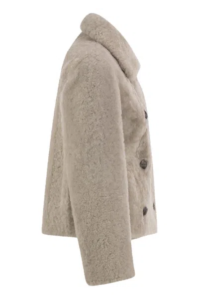 Brunello Cucinelli Double-breasted Shearling Jacket In Multi