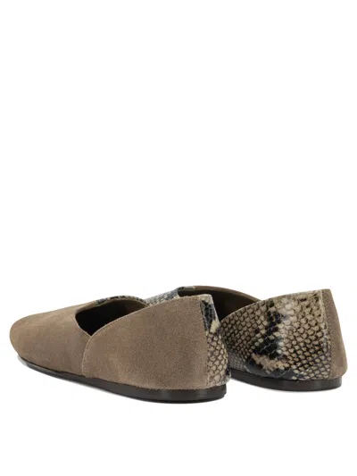 Khaite Jane Classic Suede And Python Print Ballet Flats In Brown