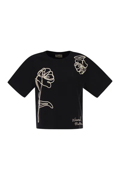 Weekend Max Mara Floral Pattern T-shirt In Black
