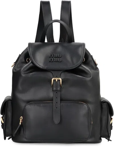 Miu Miu Large Leather Backpack In Black